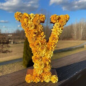Handcrafted Chunky Wooden Floral Letter "Y"